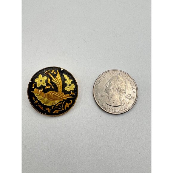 Vintage Spanish Damascene Bird Metal Brooch Black/Gold Tone - Picture 5 of 5